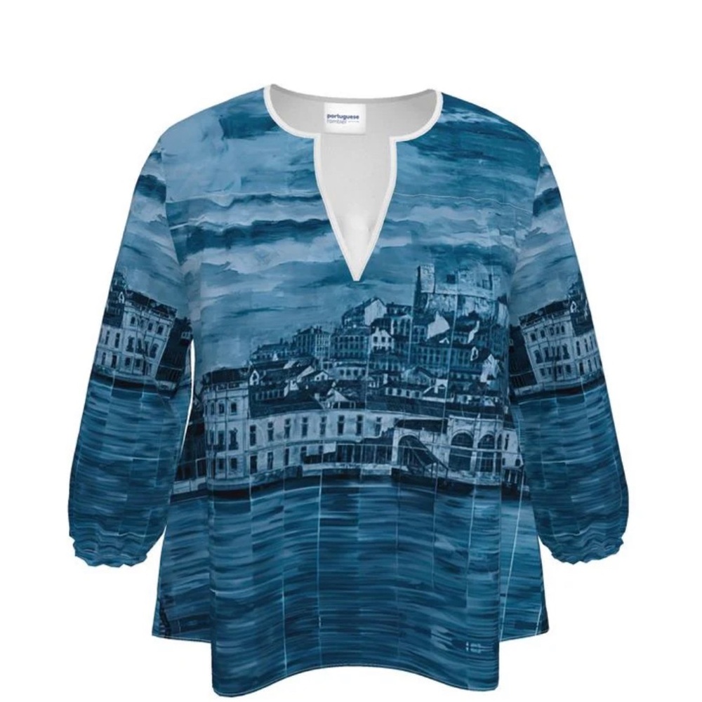 Lisbon Mosaic Mural Women's V-neck 3/4 Sleeve Top - Small